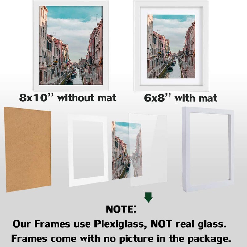 WUTL 8x10 White Picture Frames Nature Solid Wood 6 Pack for Wall Mounting and Tabletop Display - Image 2